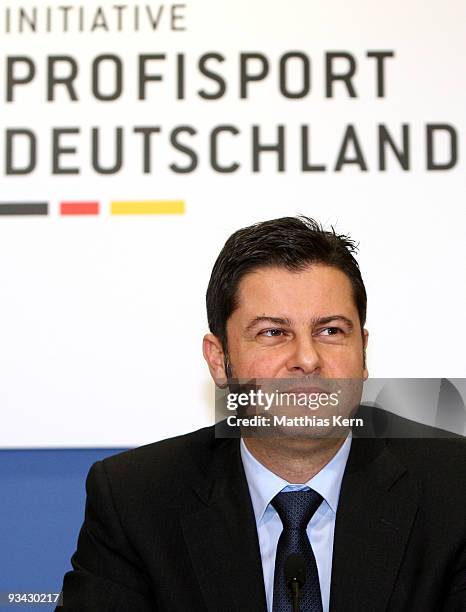 Christian Seifert, general manager of the German Football League attends a press conference under the motto 'Initiative Profisport Deutschland' on...