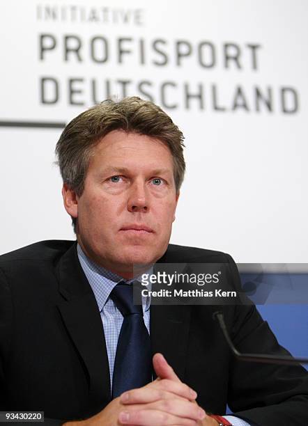 Gernot Tripcke, general manager of the German Ice Hockey League attends a press conference under the motto 'Initiative Profisport Deutschland' on...