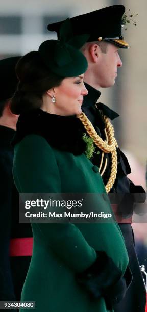 Catherine, Duchess of Cambridge and Prince William, Duke of Cambridge attend the annual Irish Guards St Patrick's Day Parade at Cavalry Barracks on...