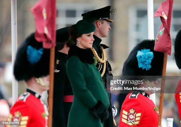 Catherine, Duchess of Cambridge and Prince William, Duke of Cambridge attend the annual Irish Guards St Patrick's Day Parade at Cavalry Barracks on...