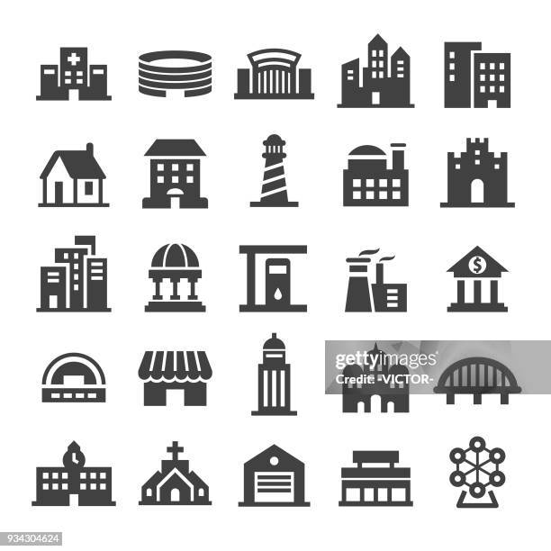 ilustrações, clipart, desenhos animados e ícones de ícones de edifícios - série smart - edifício comercial