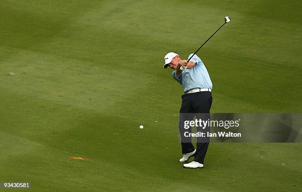 David Drysdale of Scotland in action during the Fourball on the first day of the Omega Mission Hills World Cup on the Olazabal course on November 26,...