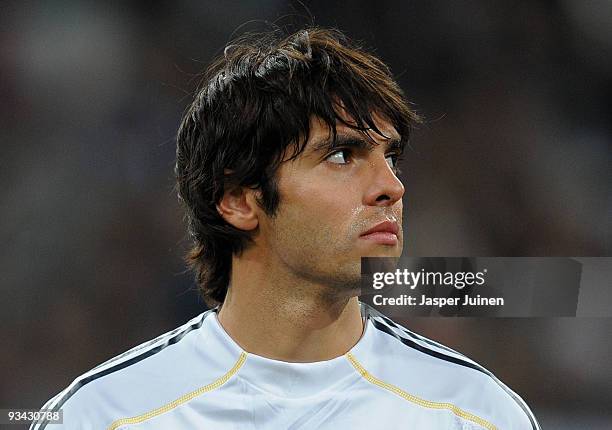 Kaka of Real Madrid looks on prior to the start of the Champions League group C match between Real Madrid and FC Zurich at the Estadio Santiago...