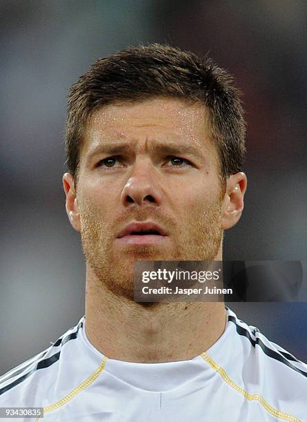 Xabi Alonso of Real Madrid of Real Madrid looks on prior to the start of the Champions League group C match between Real Madrid and FC Zurich at the...