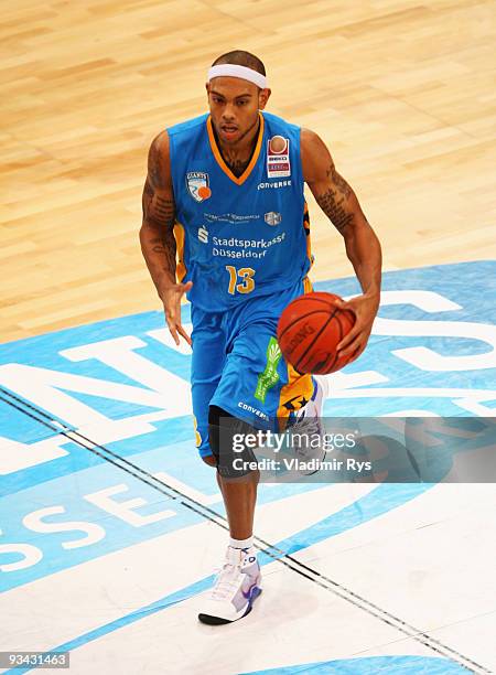 Marc Antonio Carter of Giants in action during the Beko Basketball Bundesliga game between Giants Duesseldorf and Walter Tigers Tuebingen at...