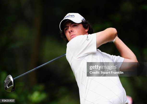 Rory McIlroy of Ireland plays his tee shot on the 14th hole during Fourball on the first day of the Omega Mission Hills World Cup on the Olazabal...