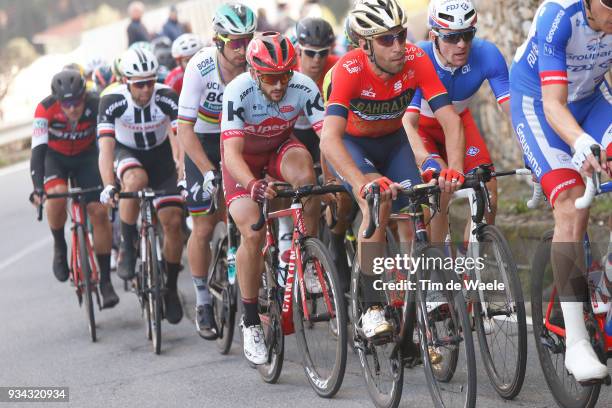 Vincenzo Nibali of Italy and Team Bahrain-Merida / Peter Sagan of Slovakia and Team Bora-Hansgrohe / Arnaud Demare of France and Team Groupama - FDJ...