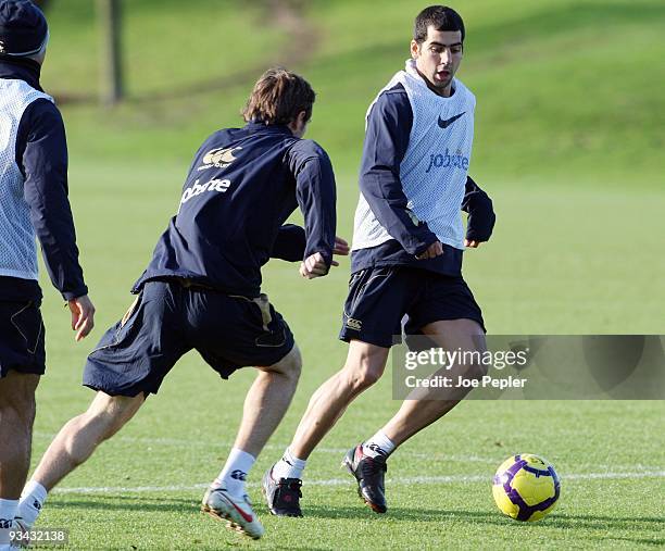 Tal Ben Haim in action during the Portsmouth FC training session, which is their first without Manager Paul Hart, at the Eastleigh training ground on...