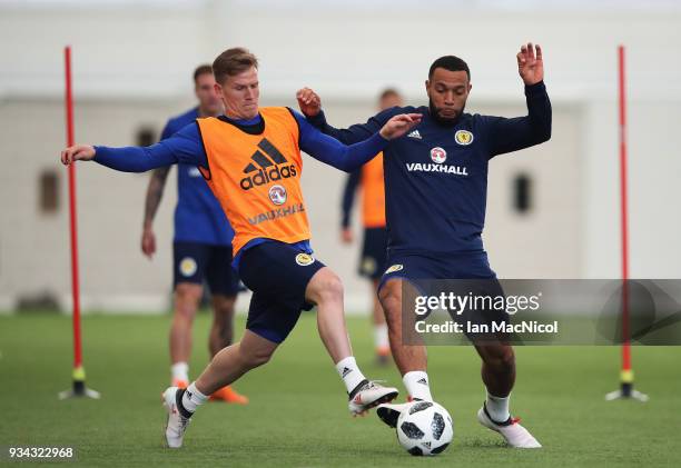 Matt Ritchie and Matt Phillips take part in a training session prior to the international friendly match between Scotland and Costa Rica at Orium...