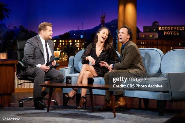 Alicia Vikander and Walton Goggins chat with James Corden during "The Late Late Show with James Corden," Thursday, March 15, 2018 On The CBS...