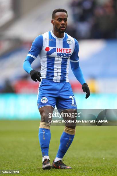 Gavin Massey of Wigan Athletic during The Emirates FA Cup Quarter Final match at DW Stadium on March 18, 2018 in Wigan, England.