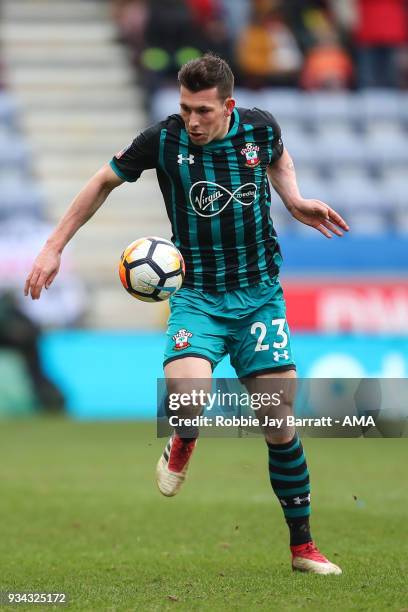 Pieree-Emile Hojbjerg of Southampton during The Emirates FA Cup Quarter Final match at DW Stadium on March 18, 2018 in Wigan, England.