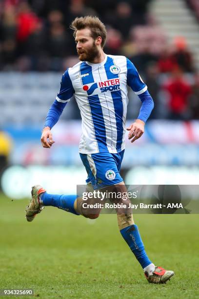 Nick Powell of Wigan Athletic during The Emirates FA Cup Quarter Final match at DW Stadium on March 18, 2018 in Wigan, England.