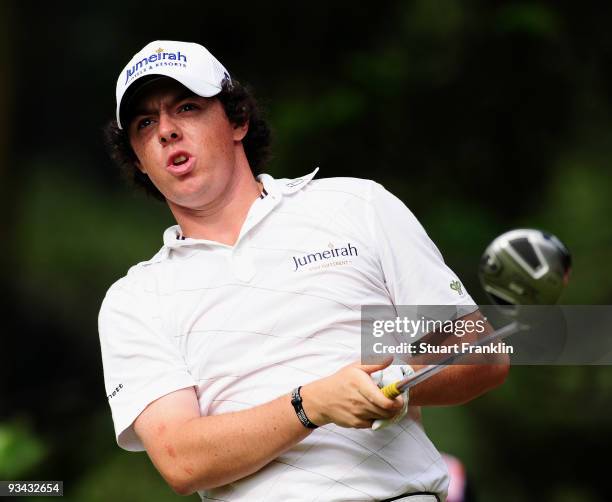 Rory McIlroy of Ireland plays his tee shot on the 14th hole during Fourball on the first day of the Omega Mission Hills World Cup on the Olazabal...