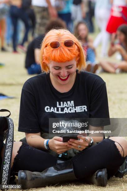 Fan enjoys the atmosphere during day two of Lollapalooza Buenos Aires 2018 at Hipodromo de San Isidro on March 17, 2018 in Buenos Aires, Argentina.