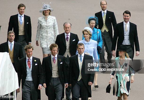 Prince Edward , Prince William , Prince Harry , Princess Anne Prince Andrew, and Zarah Phillips, arrive for the blessing after the civil wedding of...