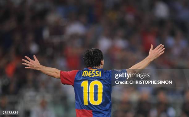 Barcelona´s Argentinian forward Lionel Messi reacts during the final of the UEFA football Champions League against Manchester United on May 27, 2009...