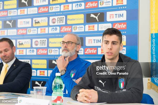 Alessandro Marosa Paolo Nicolato Filippo Melegoni attends a FIGC Elite Round U19 Press Conference on March 19, 2018 in Lignano Sabbiadoro, Italy.