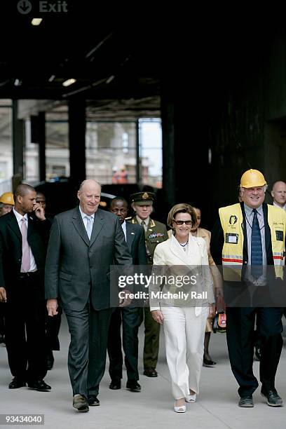 King Harald V and Queen Sonja of Norway visit Green Point Stadium, one of the 2010 FIFA World Cup soccer venues, on November 26, 2009 in Cape Town,...