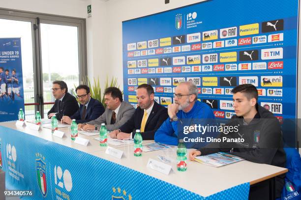 Ermes Canciani Giovanni Spitaleri Agostino Maio Alessandro Marosa Paolo Nicolato Filippo Melegoni attends a FIGC Elite Round U19 Press Conference on...