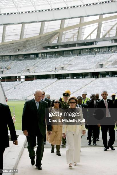 King Harald V and Queen Sonja of Norway visit Green Point Stadium, one of the 2010 FIFA World Cup soccer venues, on November 26, 2009 in Cape Town,...