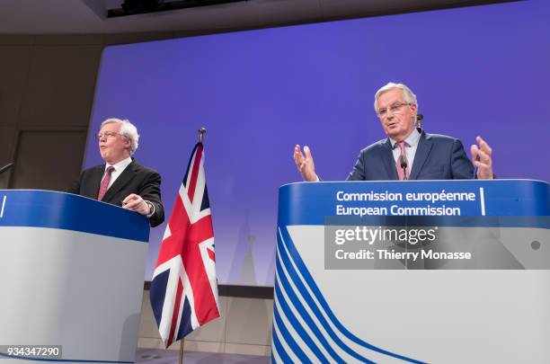 British Secretary of State for Exiting the European Union David Davis and the European Chief Negotiator for the United Kingdom Exiting the European...