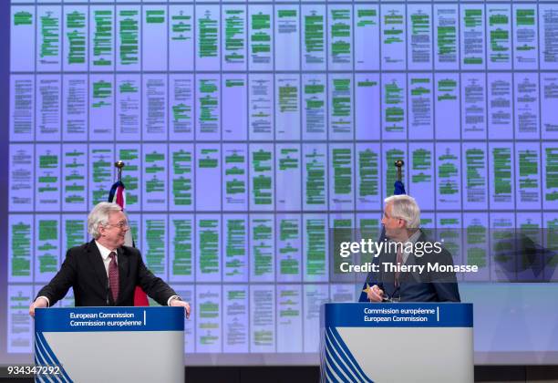 British Secretary of State for Exiting the European Union David Davis and the European Chief Negotiator for the United Kingdom Exiting the European...