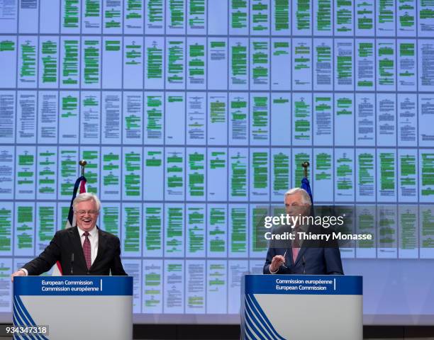 British Secretary of State for Exiting the European Union David Davis and the European Chief Negotiator for the United Kingdom Exiting the European...
