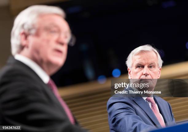 British Secretary of State for Exiting the European Union David Davis and the European Chief Negotiator for the United Kingdom Exiting the European...