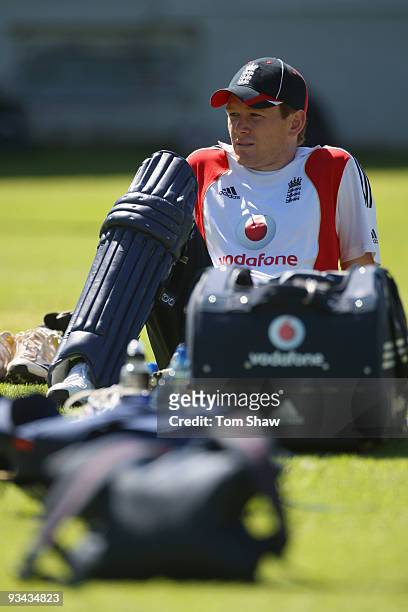 Eoin Morgan of Enlgland looks on during the England nets session at Newlands Cricket Ground on November 26, 2009 in Cape Town, South Africa.