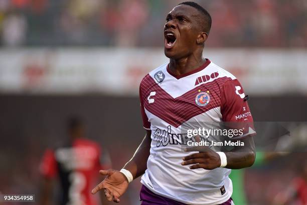 Miguel Murillo of Veracruz celebrates after scoring the first goal of his team during the 12th round match between Veracruz and Atlas as part of the...