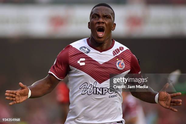 Miguel Murillo of Veracruz celebrates after scoring the first goal of his team during the 12th round match between Veracruz and Atlas as part of the...