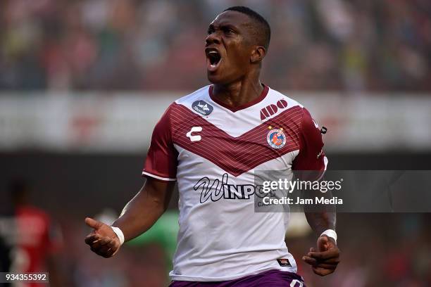 Miguel Murillo of Veracruz celebrates after scoring the first goal of his team during the 12th round match between Veracruz and Atlas as part of the...