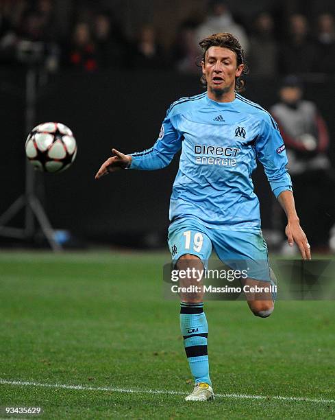 Gabriel Heinze of Olympique de Marseille in action during the UEFA Champions League Group C match between AC Milan and Olympique de Marseille on...