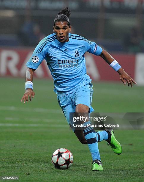Brandao of Olympique de Marseille in action during the UEFA Champions League Group C match between AC Milan and Olympique de Marseille on November...