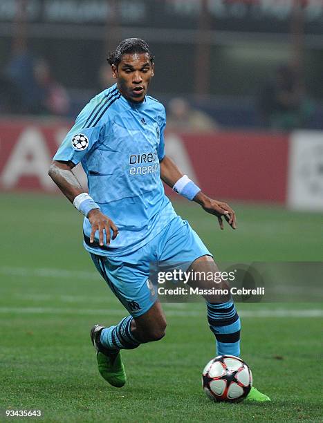 Brandao of Olympique de Marseille in action during the UEFA Champions League Group C match between AC Milan and Olympique de Marseille on November...