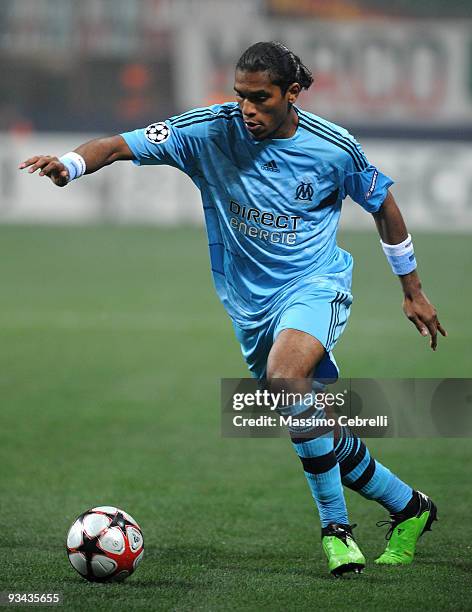 Brandao of Olympique de Marseille in action during the UEFA Champions League Group C match between AC Milan and Olympique de Marseille on November...