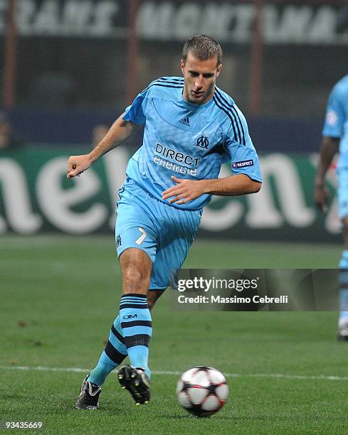 Benoit Cheyrou of Olympique de Marseille in action during the UEFA Champions League Group C match between AC Milan and Olympique de Marseille on...