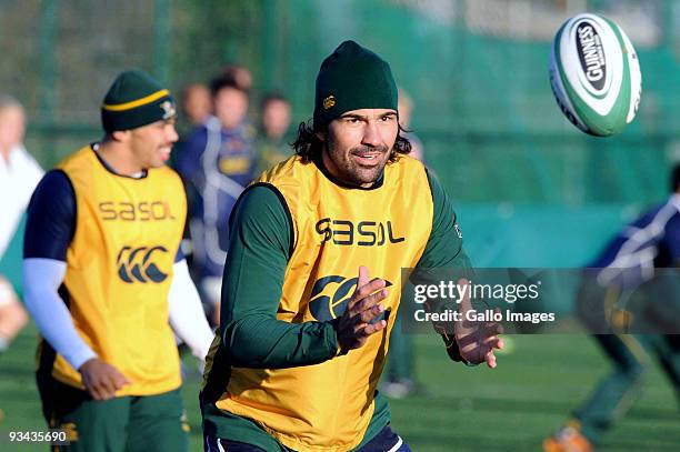 Victor Matfield of South Africa in action during a Springbok training session at University College Dublin on November 26, 2009 in Dublin, Ireland....