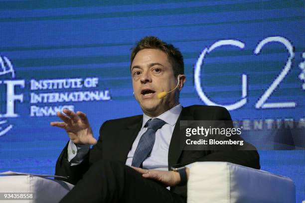 Hernan Garcia, chief economist of Grupo Financiero Galicia SA, speaks during the Institute of International Finance G20 Conference in Buenos Aires,...