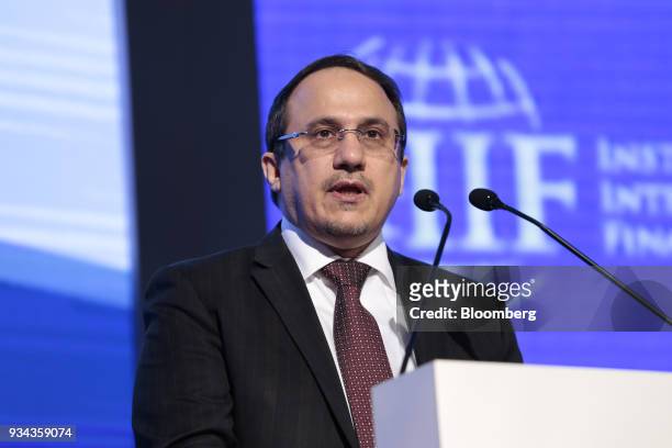Ahmed Alkholifey, governor of the Saudi Arabian Monetary Authority, speaks during the Institute of International Finance G20 Conference in Buenos...