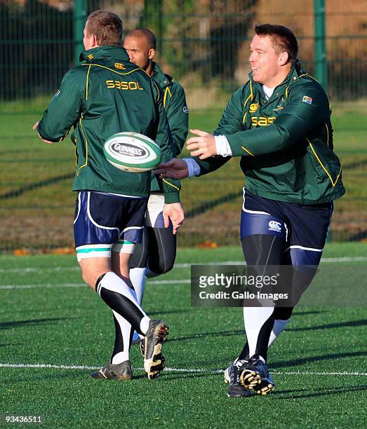 John Smit of South Africa in action during a Springbok training session at University College Dublin on November 26, 2009 in Dublin, Ireland.