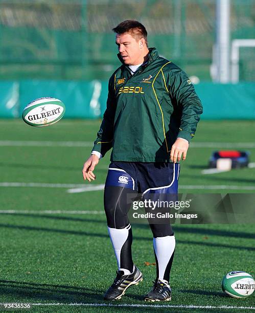 John Smit of South Africa in action during a Springbok training session at University College Dublin on November 26, 2009 in Dublin, Ireland.