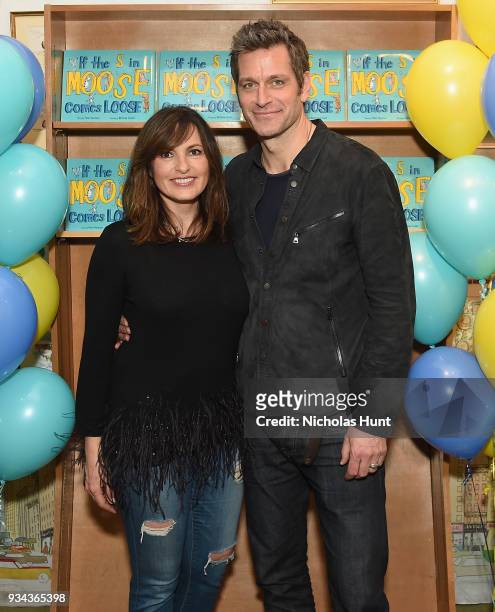 Mariska Hargitay and Peter Hermann attend the book launch party for Peter Hermann's "If The S in Moose Comes Loose" at Books of Wonder on March 17,...