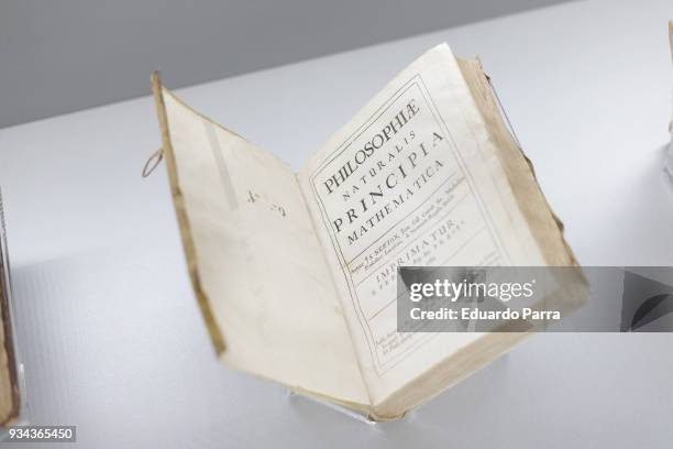 The book 'Philosophiæ naturalis principia mathematica' of Isaac Newton is exhibited at the 'Cosmos' exhibition at the National Library of Spain on...