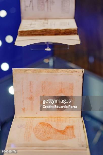 Leonoardo Da Vici codex is exhbited at the 'Cosmos' exhibition at the National Library of Spain on March 19, 2018 in Madrid, Spain.