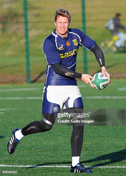 Jean de Villiers of South Africa in action during a Springbok training session at University College Dublin on November 26, 2009 in Dublin, Ireland....
