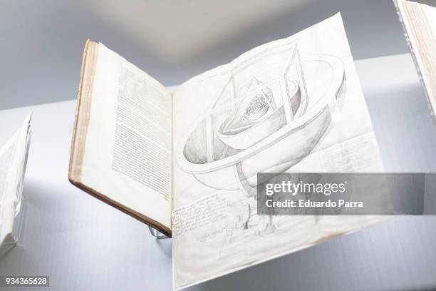 The book 'Prodronus dissertation cosmographicarum' of Johannes Kepler is exhibited at the 'Cosmos' exhibition at the National Library of Spain on...