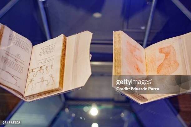 Leonoardo Da Vici codex is exhbited at the 'Cosmos' exhibition at the National Library of Spain on March 19, 2018 in Madrid, Spain.