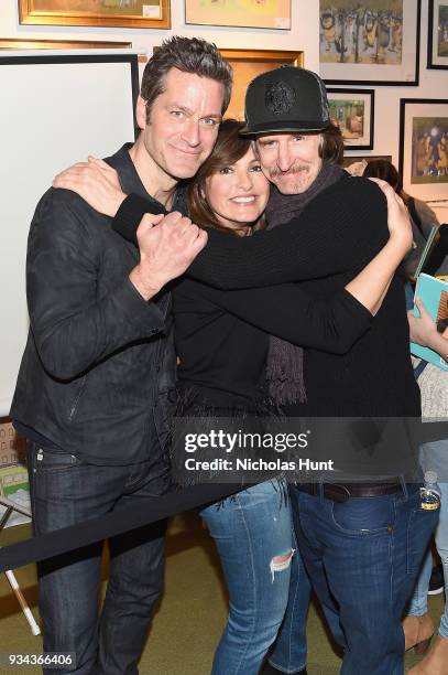 Peter Hermann, Mariska Hargitay and Ed McKinnon attend the book launch party for Peter Hermann's "If The S in Moose Comes Loose" at Books of Wonder...